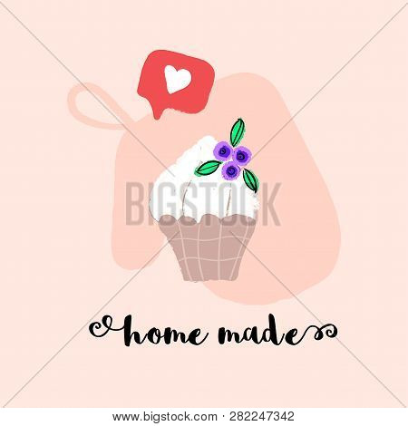 Creamy Berry Cupcake Vector Hand Drawn Cartoon Illustration.