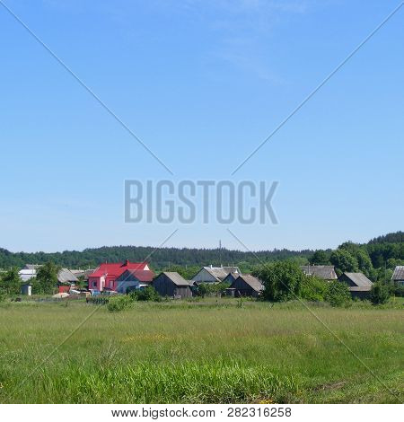 Old Wooden Village In Belarus, Rural Summer Landscape
