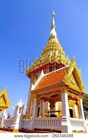 Architecture  Church Outdoor Idyllic With Golden In Temple And Clear Sky At Countryside Thailand