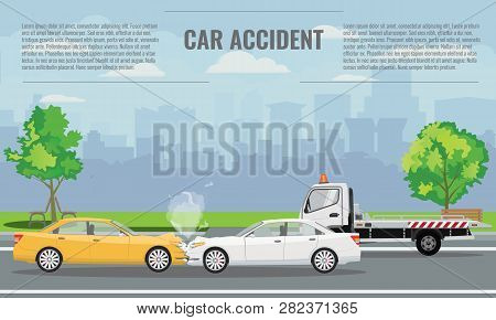 Car Crash Or Accident Concept Illustration. Vector Illustration For Infographic Template.