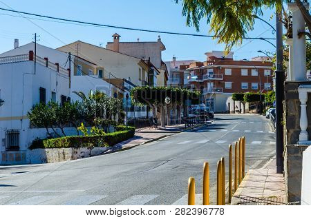 Antas, Spain - January 26, 2019 Old Narrow Street In A Small Town In Andalusia, A Typical Spanish Bu