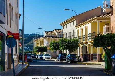 Antas, Spain - January 26, 2019 Old Narrow Street In A Small Town In Andalusia, A Typical Spanish Bu