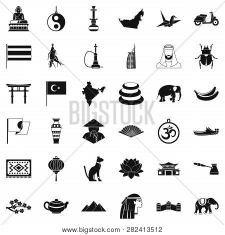 Asian Things Icons Set. Simple Style Of 36 Asian Things Icons For Web Isolated On White Background