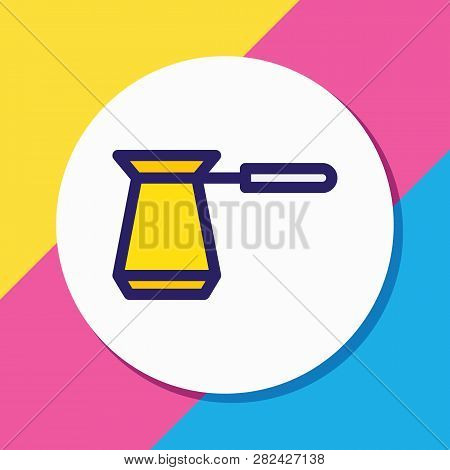 Vector Illustration Of Cezve Icon Colored Line. Beautiful Coffee Element Also Can Be Used As Ibrik I