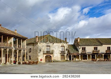 Pedraza, Segovia, Spain; March 2018:  Pedraza Medieval Village Main Square Typical Architecture City