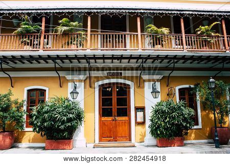 Pondicherry Tamil Nadu India January 21, 2019 View Of The Architecture Of The Streets Of White Town 