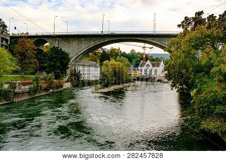 Bridge Over The Limmat River In Switzerland