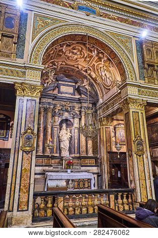 Turin, Italy - January 1, 2019. Lateral Chapel Of The Madonna Della Pace (our Lady Of Peace) Of The 