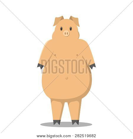 Thick Pig Pig On Two Legs. Cartoon Pig. Sign Of 2019.