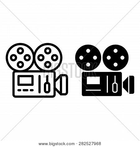 Retro Camera Line And Glyph Icon. Film Camera With Strip Vector Illustration Isolated On White. Old 