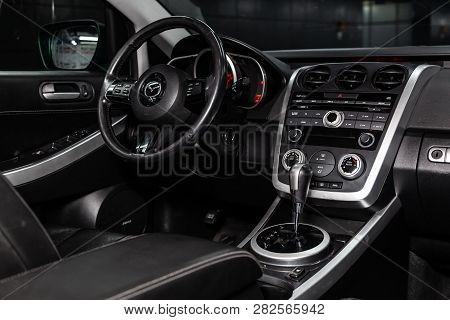 Novosibirsk, Russia -  February 05, 2019:  Mazda Cx-7,  Close-up Of The Dashboard, Speedometer And T