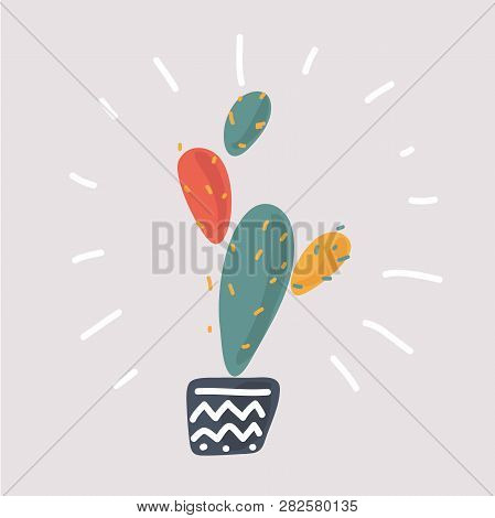 Vector Illustration Of The Prickly Pear Cactus On White Background.