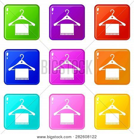 Scarf On Coat Hanger Icons Of 9 Color Set Isolated Illustration