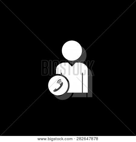 Call To User. White Flat Simple Icon With Shadow