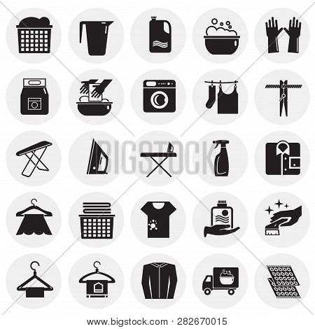Laundry Icons Set On Circles Background For Graphic And Web Design, Modern Simple Vector Sign. Inter