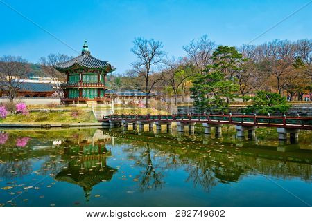 Hyangwonjeong Pavilion in Gyeongbokgung Palace, Seoul, South Korea