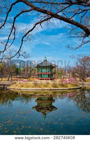 Hyangwonjeong Pavilion in Gyeongbokgung Palace, Seoul, South Korea