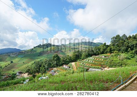 Beautiful Landscape On Mountain With Sky And Cloud, Peace And Relaxation, Beautiful Nature To Make O