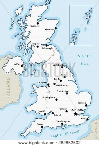 United Kingdom Map Vector - Major Cities Marked On Map Of The Uk.