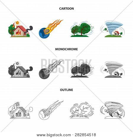 Vector Illustration Of Natural And Disaster Logo. Collection Of Natural And Risk Stock Symbol For We