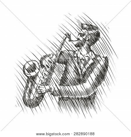 Musician Plays The Saxophone. Live Music, Musical Festival Sketch. Jazz, Blues Vector Illustration