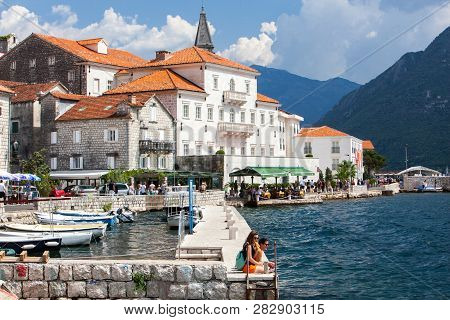Perast. Montenegro - September 2018. Beautiful View Ancient City Of Perast Is Located In Boka Kotors