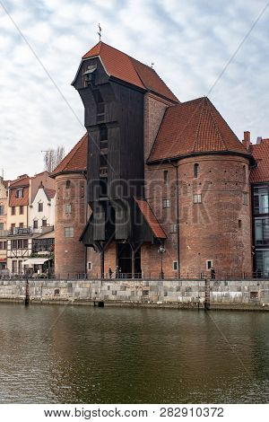 Gdansk, Pomorskie / Poland - February, 07, 2019: Długie, Seashore On The Motława River. Tenement Hou