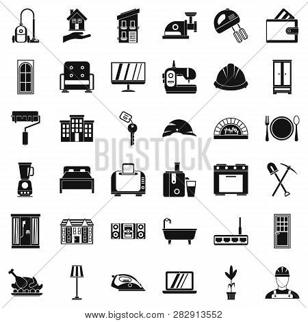 Comfortable Place Icons Set. Simple Style Of 36 Comfortable Place Icons For Web Isolated On White Ba