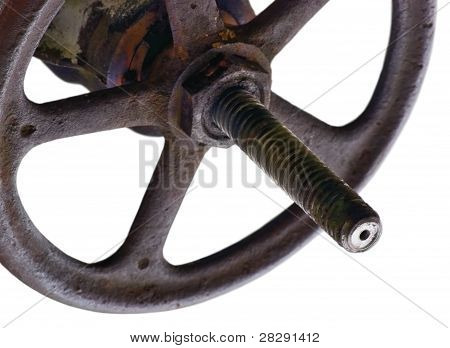 วาล์วอุตสาหกรรมล้อและก้านผุ Closeup สลัก Grunge ที่แยกต่างหาก