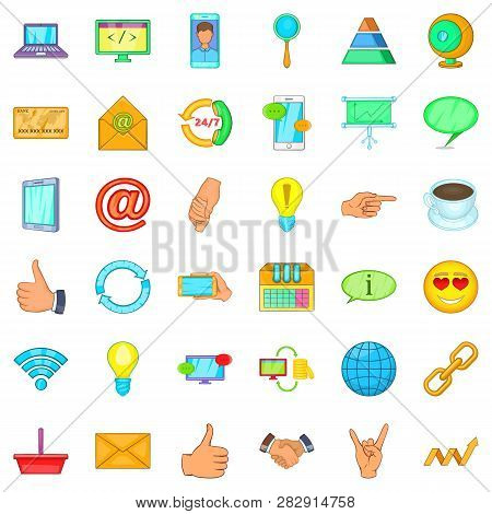 Connection Network Icons Set. Cartoon Style Of 36 Connection Network Icons For Web Isolated On White