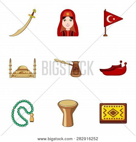 Turkey Icons Set. Cartoon Set Of 9 Turkey Icons For Web Isolated On White Background