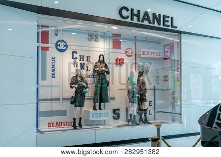 Chanel Shop At Emquatier, Bangkok, Thailand, Feb 3, 2019 : Luxury And Fashionable Brand Window Displ