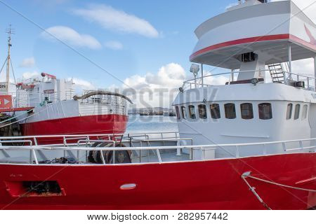 Ships In The Harbor In Reykjavik, Iceland