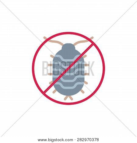 Stop Woodlouse Insect Flat Icon, Vector Sign, Colorful Pictogram Isolated On White. No Woodlouse Pes