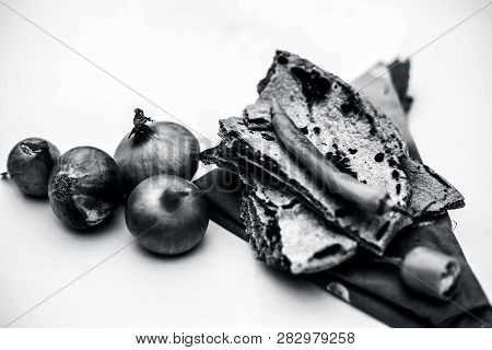 Poor Man's Lunch Or Farmer's Lunch Isolated On White Or Common Items Eaten In Lunch Isolated On Whit