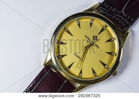 Zelenodolsk, Ukraine, On January 5, 2019. The Female Watch With A Leather And Brown Thong And The Go