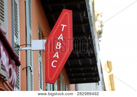 French Red And White Sign Tabac. In France 