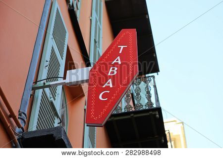 French Red And White Sign Tabac. In France 