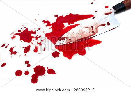 Deba Knife Bloody On Wood Background, Social Violence Halloween Concept