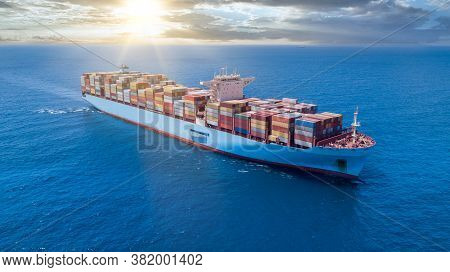 Ultra-large Container Vessel Or Ulcv Fully Loaded With Freight Container.