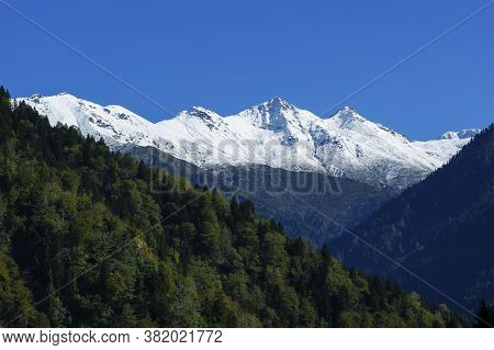 Snowy Kackar Mountains Scenery In Zilkale, Rize, In Turkey