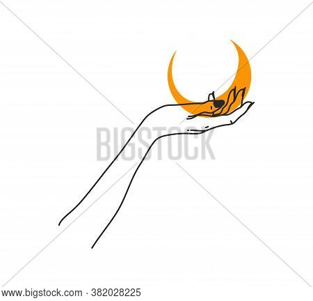 Hand Drawn Vector Abstract Stock Flat Graphic Illustration With Logo Elements , Woman Fashion Magic 