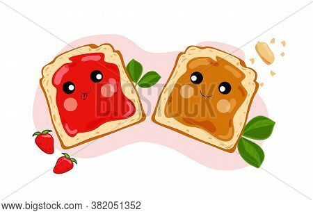 Cute Peanut Butter And Jelly Sandwiches. Vector Illustration.