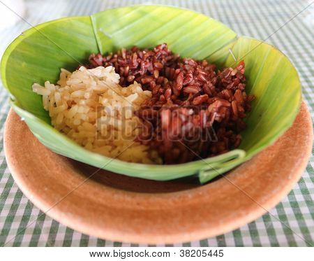 A bowl of colured rice
