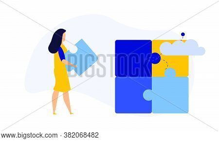 Puzzle Team Work Vector Illustration Concept Partner. Partnership Teamwork Business People Collabora