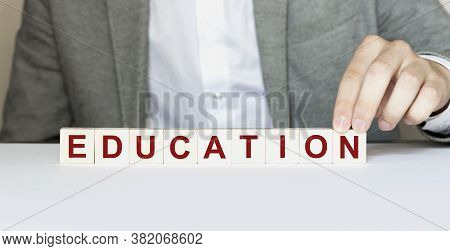 Word Education Made With Wood Building Blocks