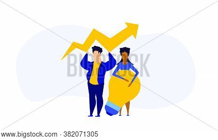 Business Analytics In Cloud Arrow Vector Leadership Company. People Challenge Teamwork Up. Flat Job 