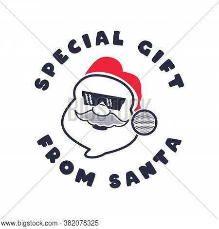 Merry Christmas Badge Design With Santa Head And Text - Special Gift From Santa. Xmas Typography Emb
