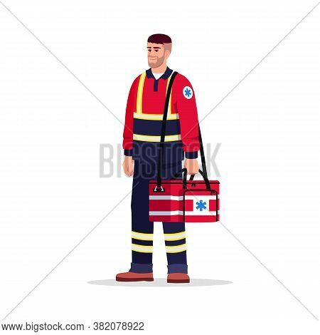 Emergency Medical Technician Semi Flat Rgb Color Vector Illustration. Health Professional. Male Para