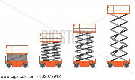 Set Of Scissors Lift Platform, Isolated On White Background. Vector Illustration.